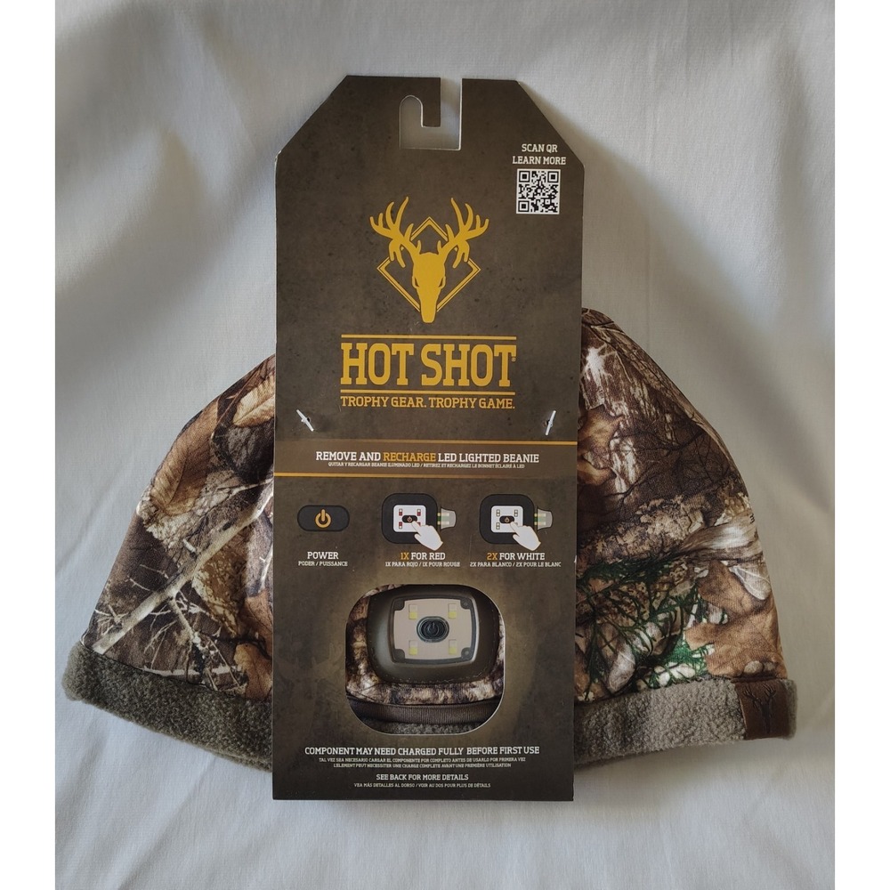 HOT SHOT Men's Camo Rechargeable LED Lighted Fleece Beanie Realtree Hunting NEW